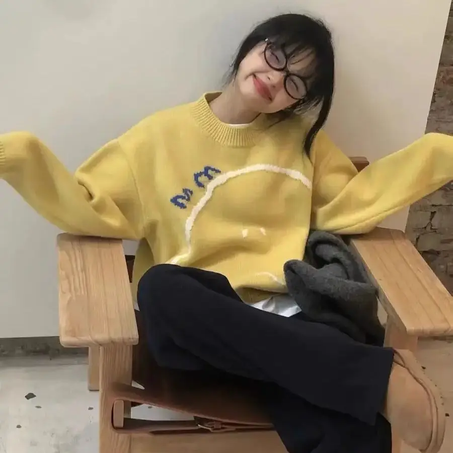 Свободный вязаный свитер мягкий восковой пуловер шерсть осень-зима 2023 женский