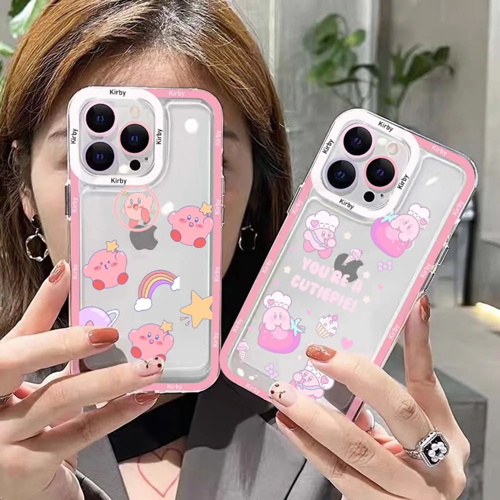 

Sanrio Kirby Cartoon Phone Case For iPhone 14 13 12 Mini 11 Pro Max X XR XS 7 8 SE 2020 Plus Soft Silicone Transparent Cover