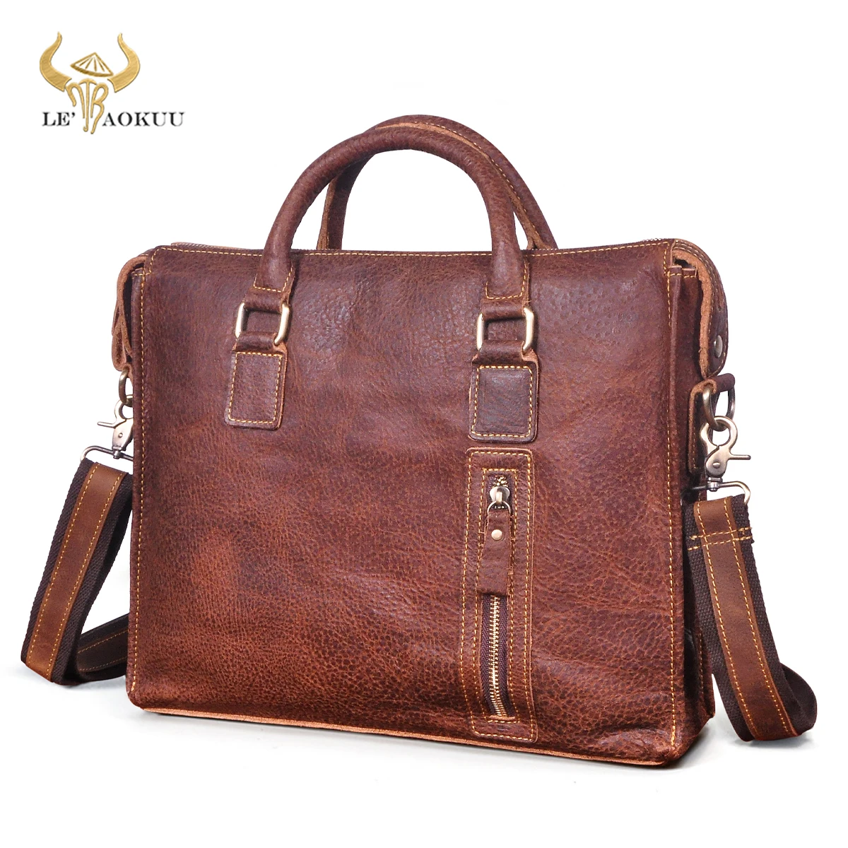 Hot Sale Real Genuine Crazy Horse Leather Business Briefcase 14