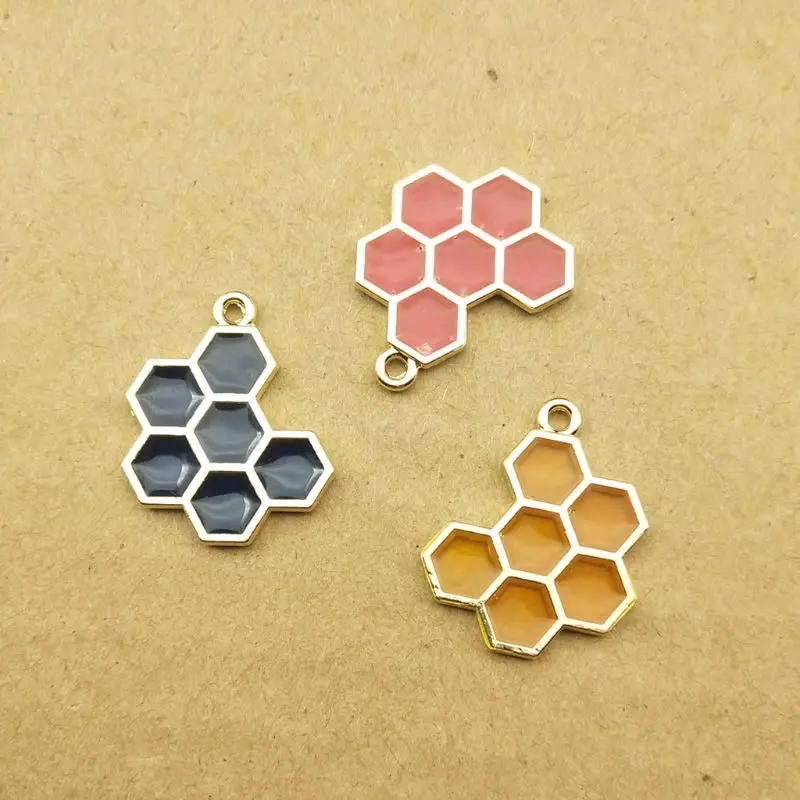 

New 10Pcs Gold Honeycomb Pendant Blank Resin Frame Open Bezel Setting Jewelry Making