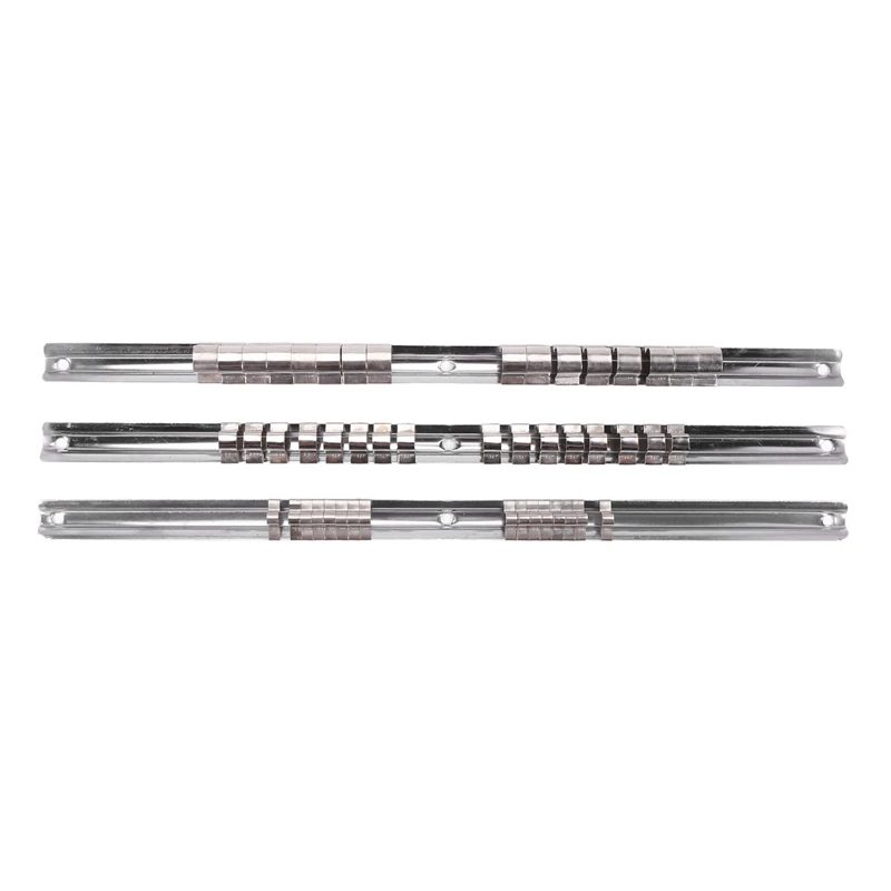 

3Pcs Socket Rack Holder 1/4 Inch 3/8 Inch 1/2 Inch With 16 Clips On Rail Tool Organizer Storage