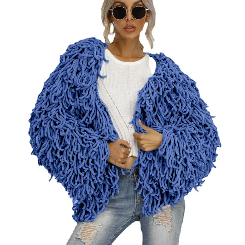 Faux Fur Coat Autumn and Winter New Wool Tassel Sweater Coat Personality Woven European and American Top Women