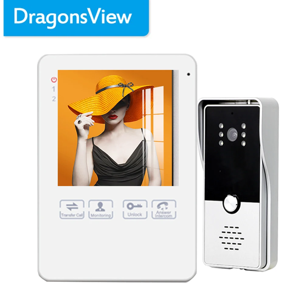 Dragonsview Color Wired Video Door Phone Doorbell Camera 4 Inch Indoor Monitor 1000TVL Outdoor Station Unlock Talk