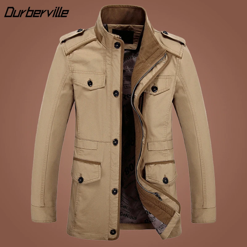 

Демисезонная мужская повседневная куртка, классические длинные куртки из мытого хлопка, повседневная мужская ветровка, большой размер, тренчкот для бизнеса