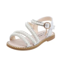 2022 summer new girls sandals korean version rhinestone pearl open toe princess shoes kidss performance shoes