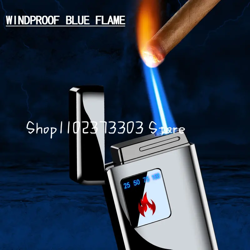 

Gas And Electricity Blue Flame Ice Plating Digital Display Power Touch Sensor Windproof Jet Cigar Torch Lighter