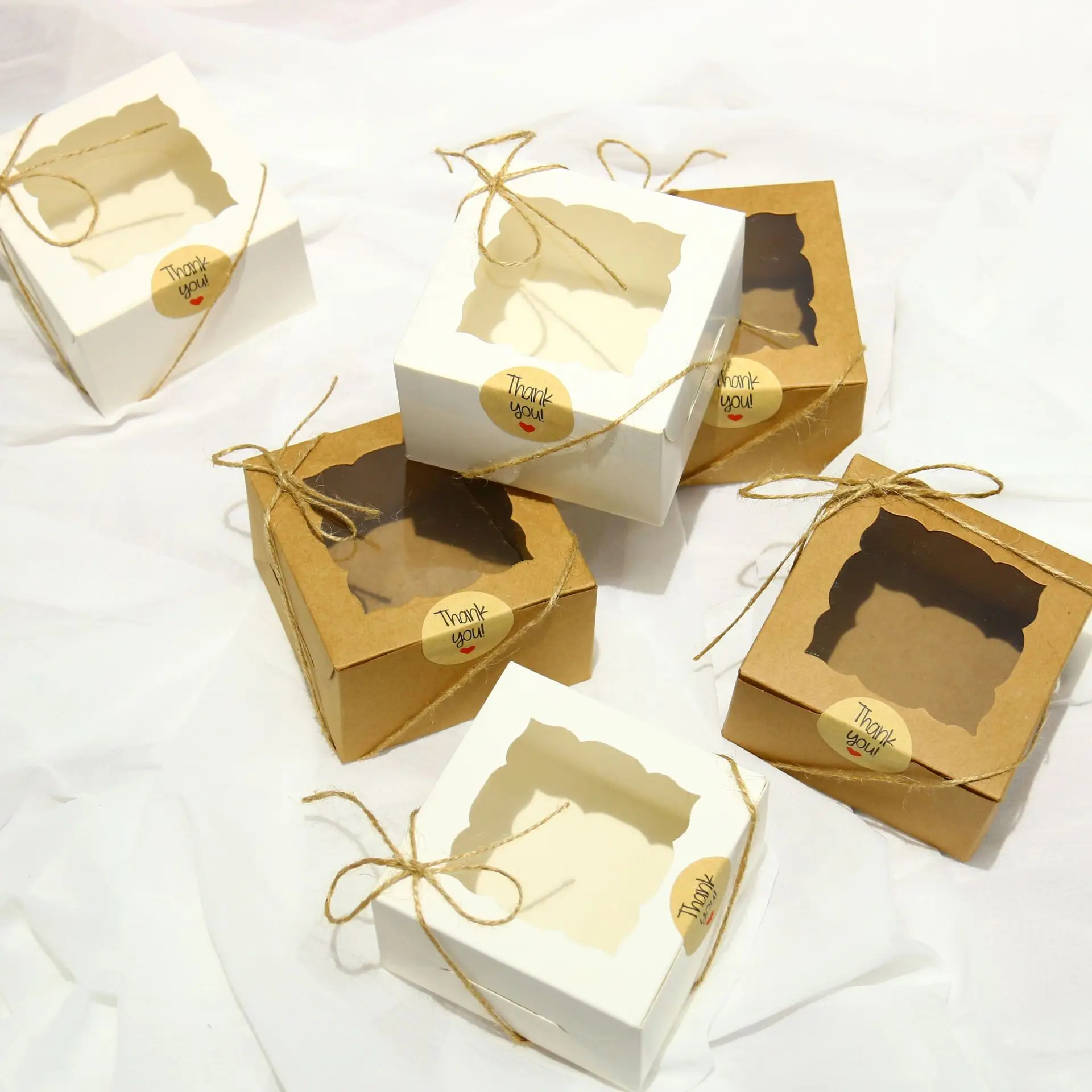 

50pcs White Brown Cardboard Baking Box Cake Window Paper Box Muffin Egg Tart Packaging For Home Party Supplies