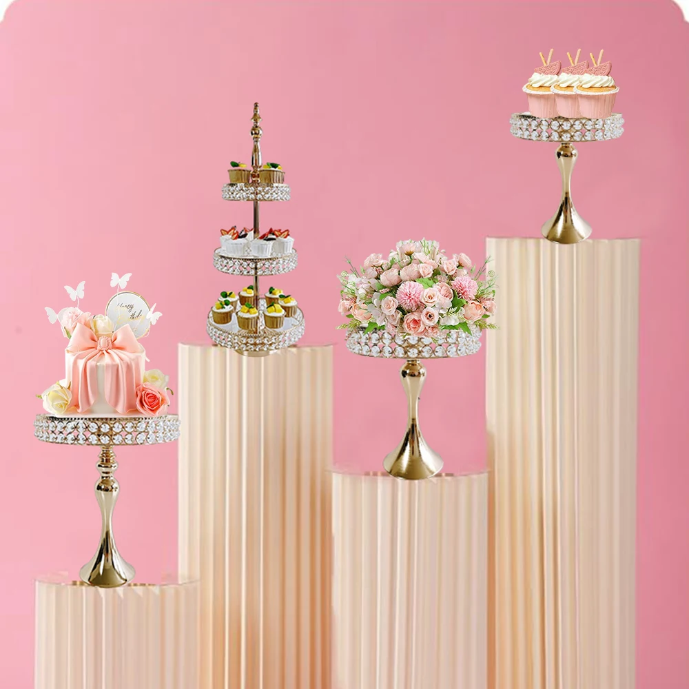 

Pastry Surface Metal Round Cake Gold Cupcake Dessert Silver Cake Stands, Plates Footed Display Acrylic 1pcs-3pcs/lot