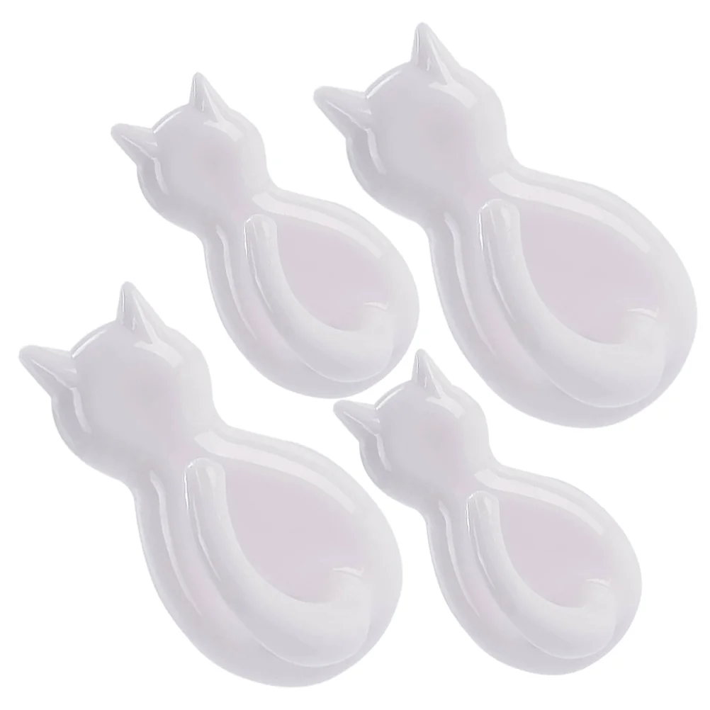 

4 PCS Wall Mounted Clothes Rack Cat Tail Hook Punch Free Hooks Decorative Hanging White Plastic Self-adhesive