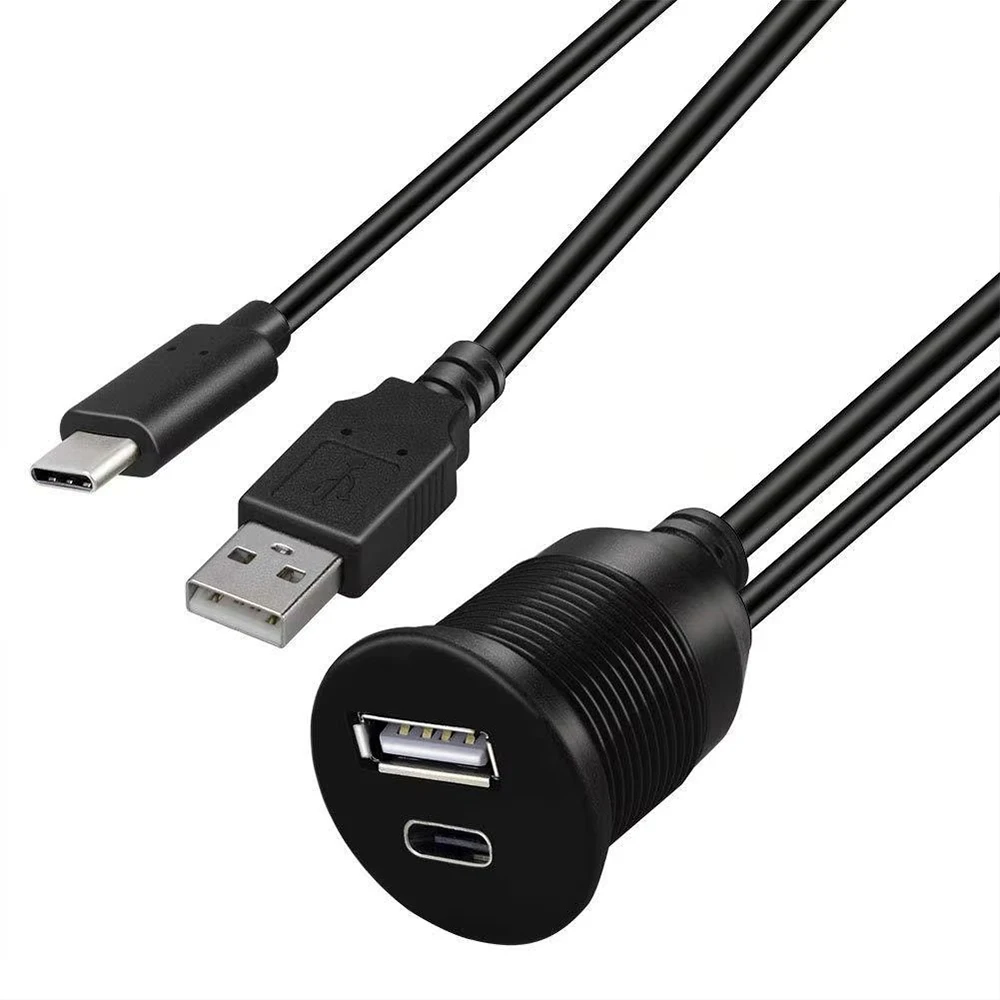 Фото 1 м удлинительный кабель USB-A и Type-C, два порта, между мужчинами и женщинами, панель для скрытого монтажа, водонепроницаемый шнур для приборной панели автомобиля, лодки, мотоцикла №2