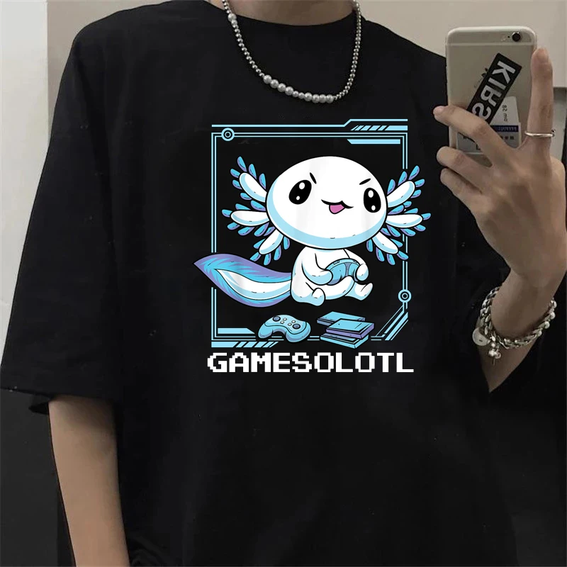 Kawaii Мультфильм Gamesolotl геймер Axolotl футболка женские летние топы Графические