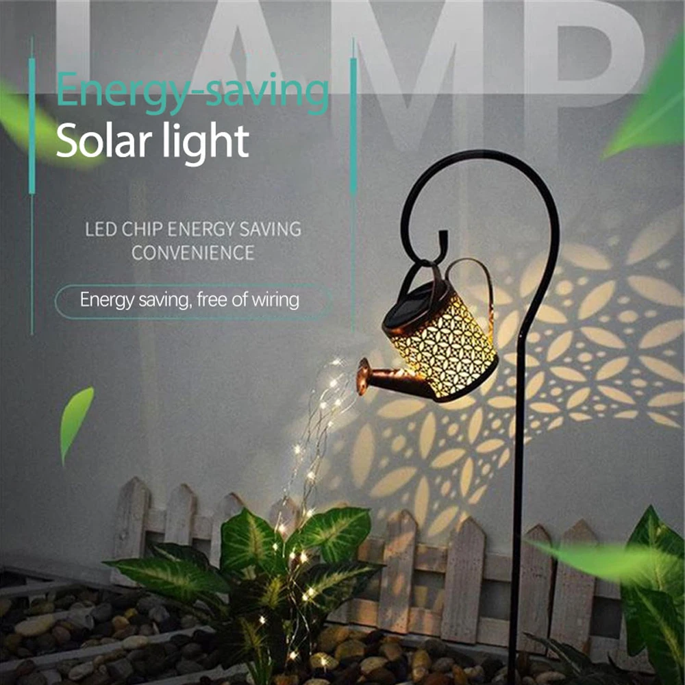 

Solar Watering Can Lamp Outdoor Gardening Decor Metal Retro Lamp For Patio Yard Pathway Plant Vine LED Art String Lights