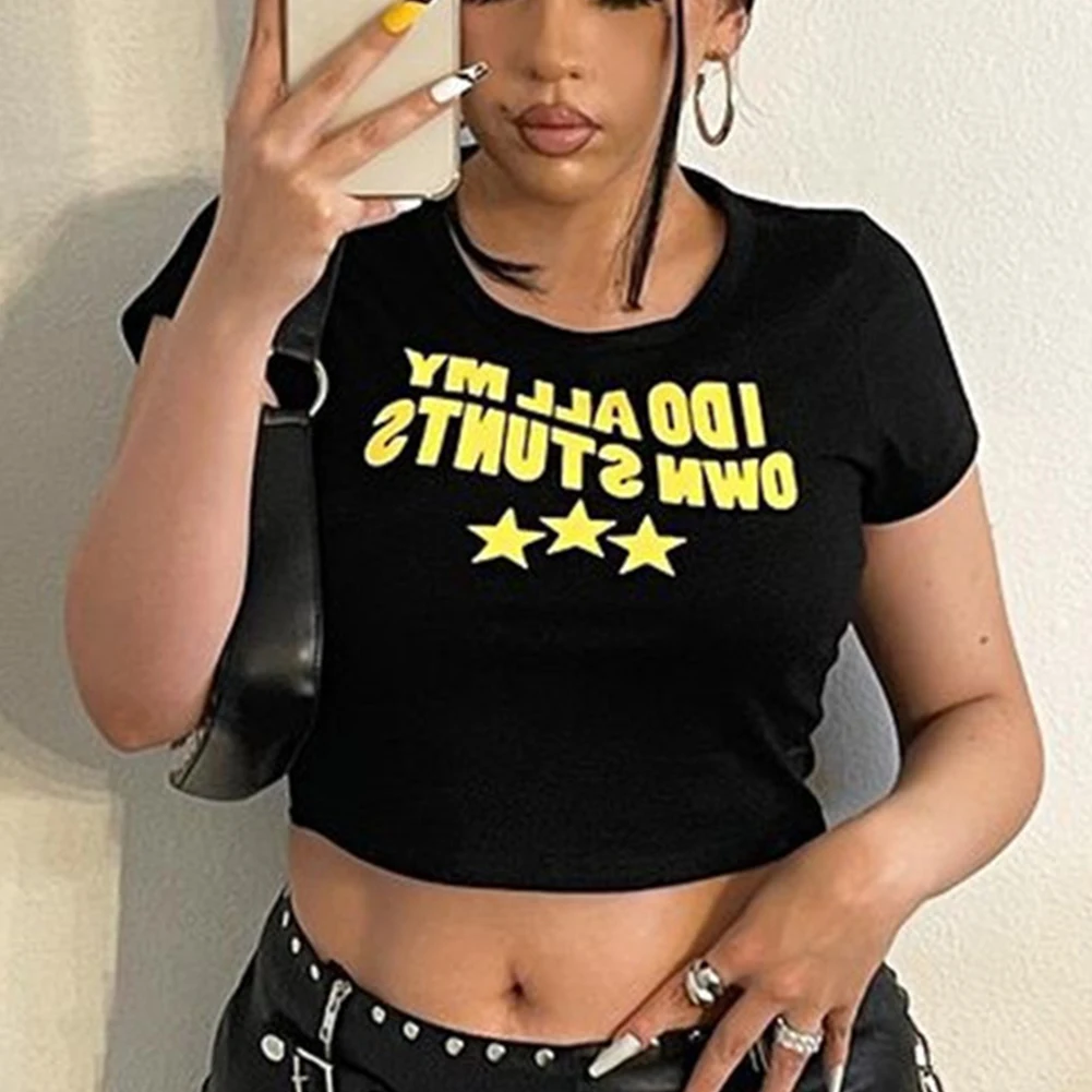 

Crop Top Punk E-girl Slim Streetwear T-shirt Sexy Vintage Made Of Polyester Perfect For Daily Life Women Tops