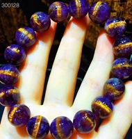 12 4mm natural cacoxenite auralite 23 purple red rutilated quartz bracelet cat eye clear round beads bangle women men aaaaaa