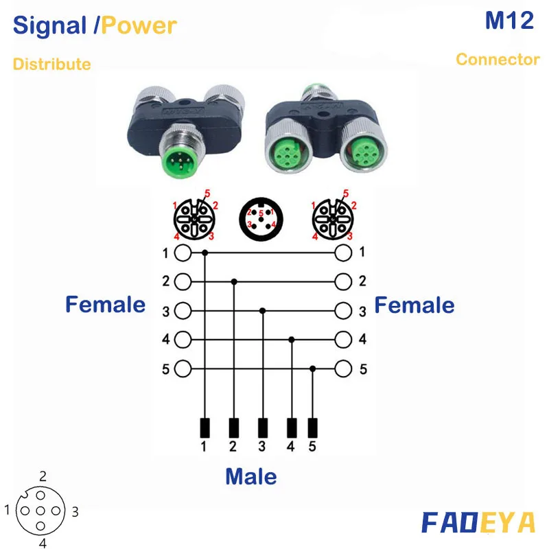 

M12 Connector, Y connector , Male to 2 Female , 5Pins ,CanBus , Powerdistribute