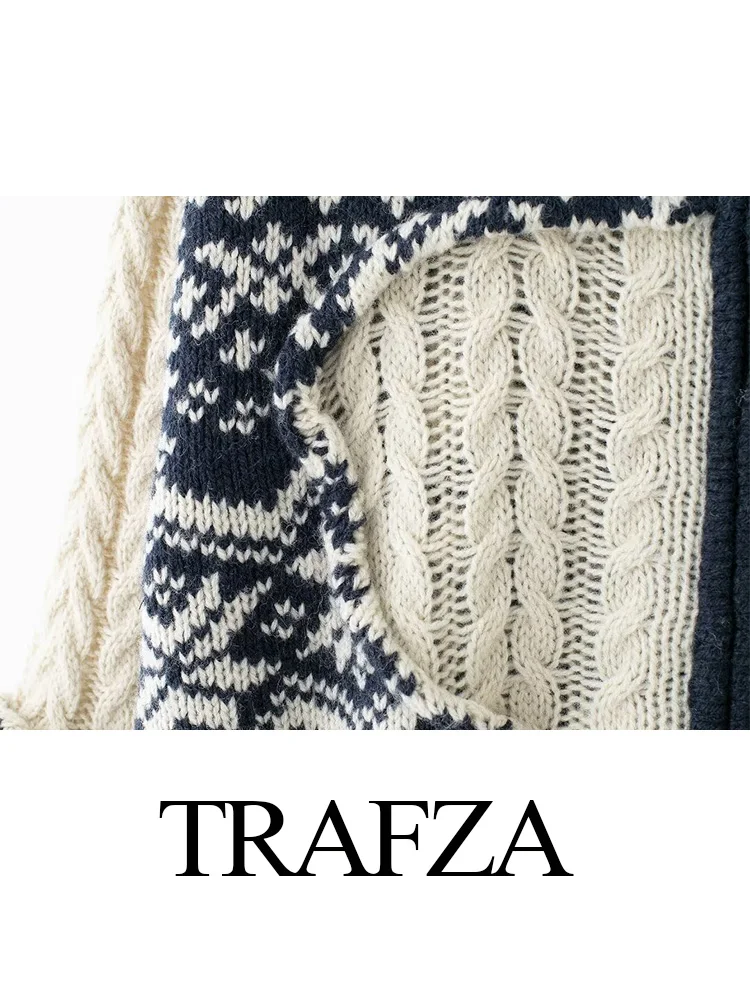 TRAFZA женский осенний свитер восьмислойный жаккардовый вязаный с круглым вырезом