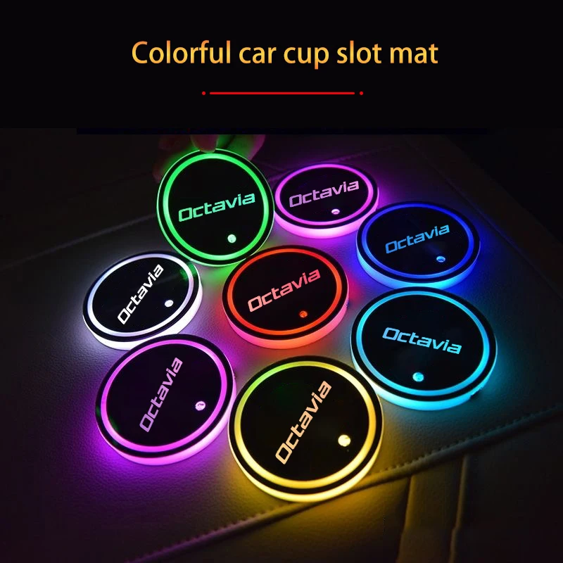 

Luminous Car Water Cup Coaster Holder for Skoda Octavia Virs RS IV USB Charging Car Led Atmosphere Light Auto Accessories
