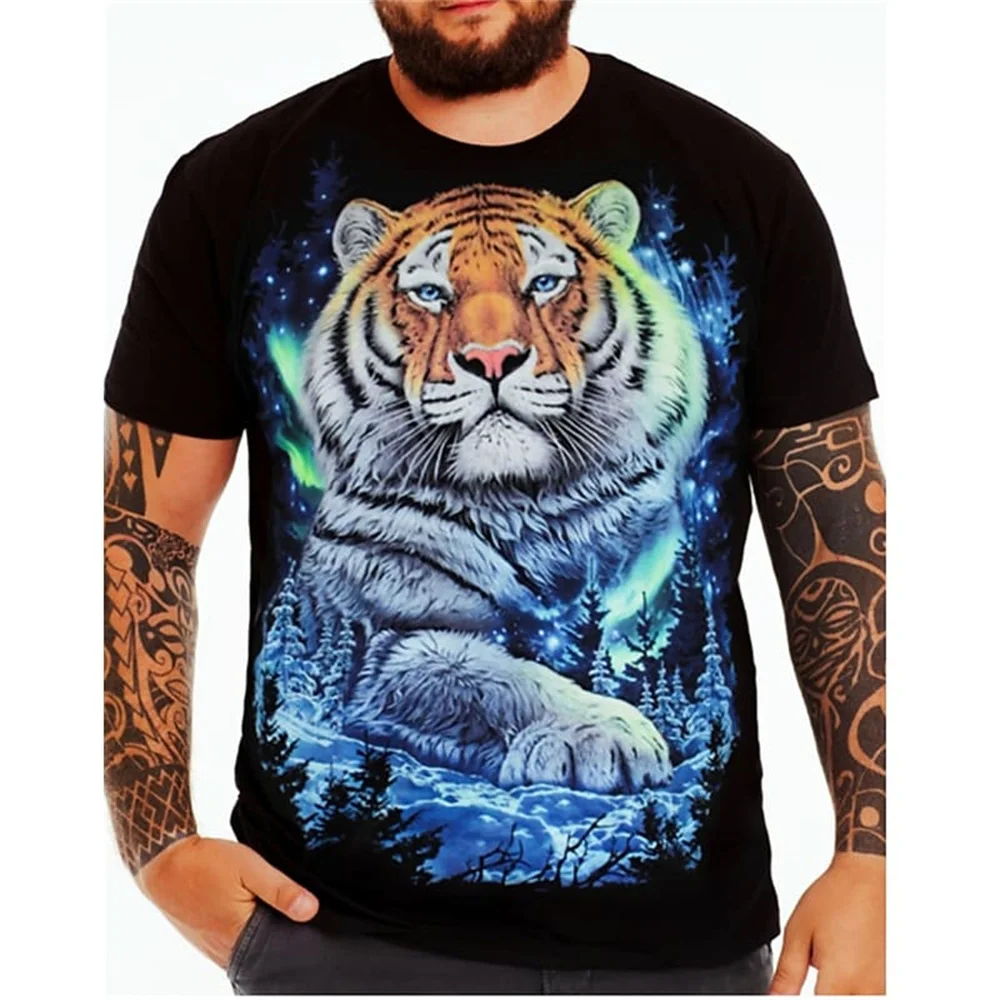 2023 Summer Wolf T-shirt Men's Animal Print Short Sleeve Top 3D Casual Street Men's T-shirt Plus Size T-shirt Men's Vintage Clot