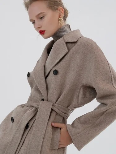 

Women's Wool Coat Women Real Jacket Double-sided Woollen Cashmere Coats Belted Trench Coat Female Casaco Feminino Sq855