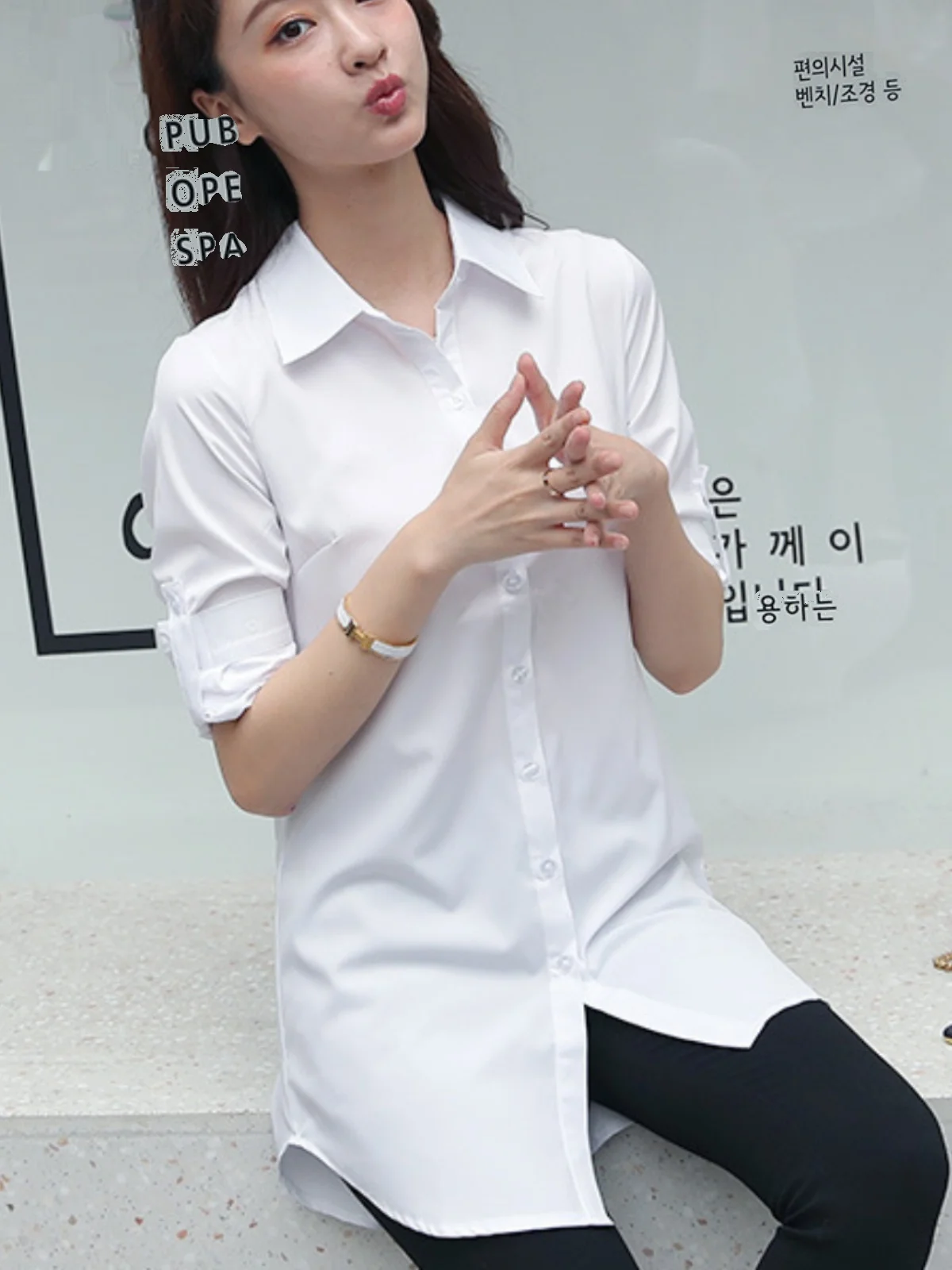 Spring White Shirt for Women Mid Length Long Fashion Tops Casual Bottoming Outwear K-sle Loose Sle...