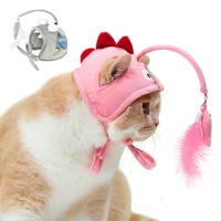 funny cat toy interactive cat toys kitten fishing headdres hat feathers bait fishing head covers cat accessories pet toys