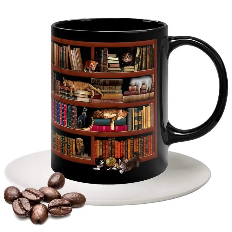 

Ceramic 3D Library Bookshelf Mug Cat Design Book Mug Book Club Cup Novelty Coffee Mug Motivational Quote Bookish Bookworm Mug