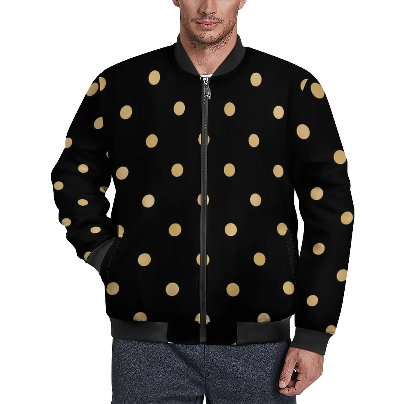 

Gold Dot Print Jackets Autumn Polka Dots Retro Casual Coats Male Waterproof Loose Windbreak Graphic Oversized Jacket