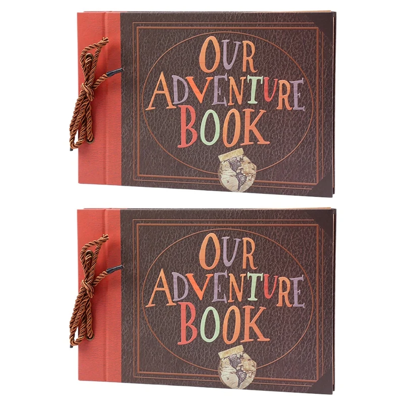 

2X Handmade DIY Album Paste Vintage Tether Album Our Adventure Book Up Family Scrapbook Photo Album