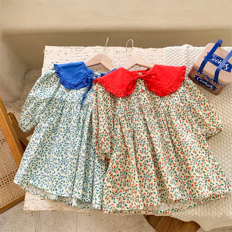 

Girls Dress 2022 New Korean Version Spring Long-Sleeved Girl Treasure Floral Small Fresh Skirt Small And Medium-Sized Children'S