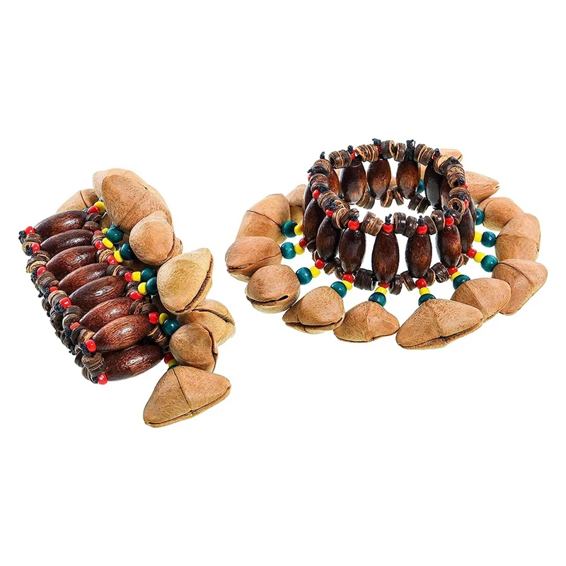 

2 Pcs Seed Shell Dance Bracelets,Nut Band Wrist Bells For Dance, Yoga, Meditation, ASMR And Sound Therapy