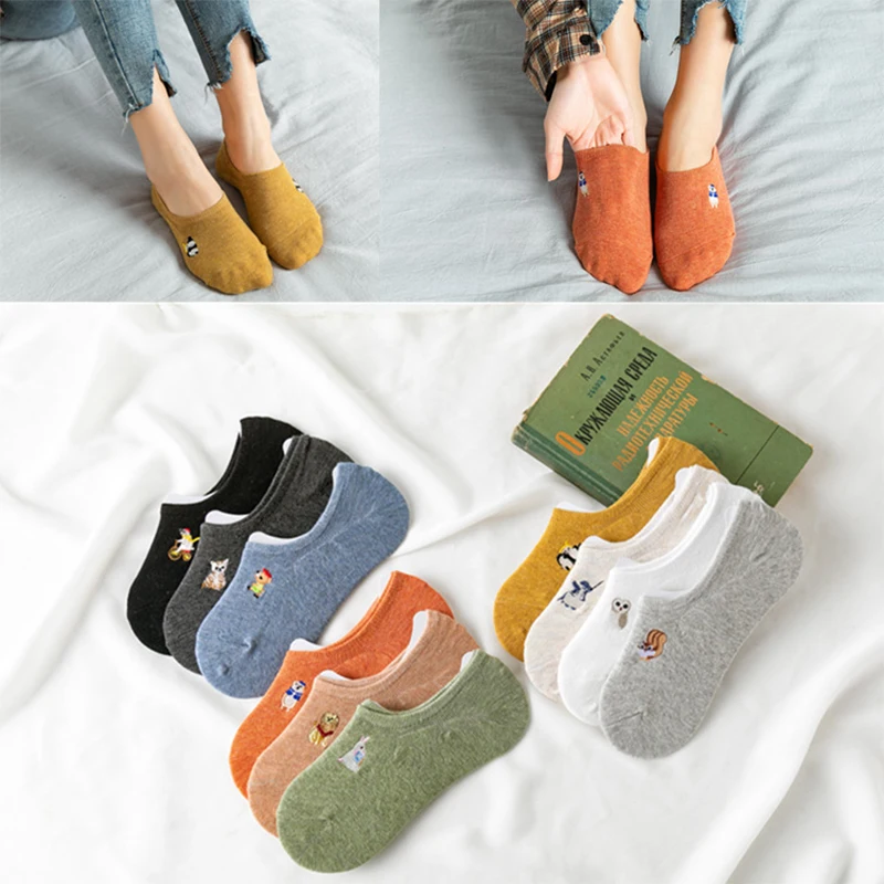 

Socks Women's Cotton Embroidered Korean Cute Shallow Mouth Silicone Non-Slip Hidden Women's BoatSocks Cartoon SpringFashion 2020