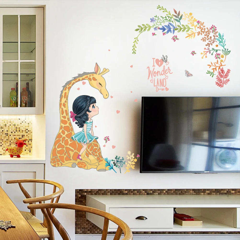

2pcs Sticker Cartoon Girls Giraffe Removable Decal Sticker Wall Sticker for