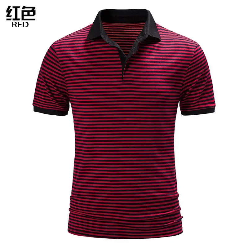 

Summer new men's short sleeved POLO shirt Youth business casual pinstripe color contrast T-shirt Male designer