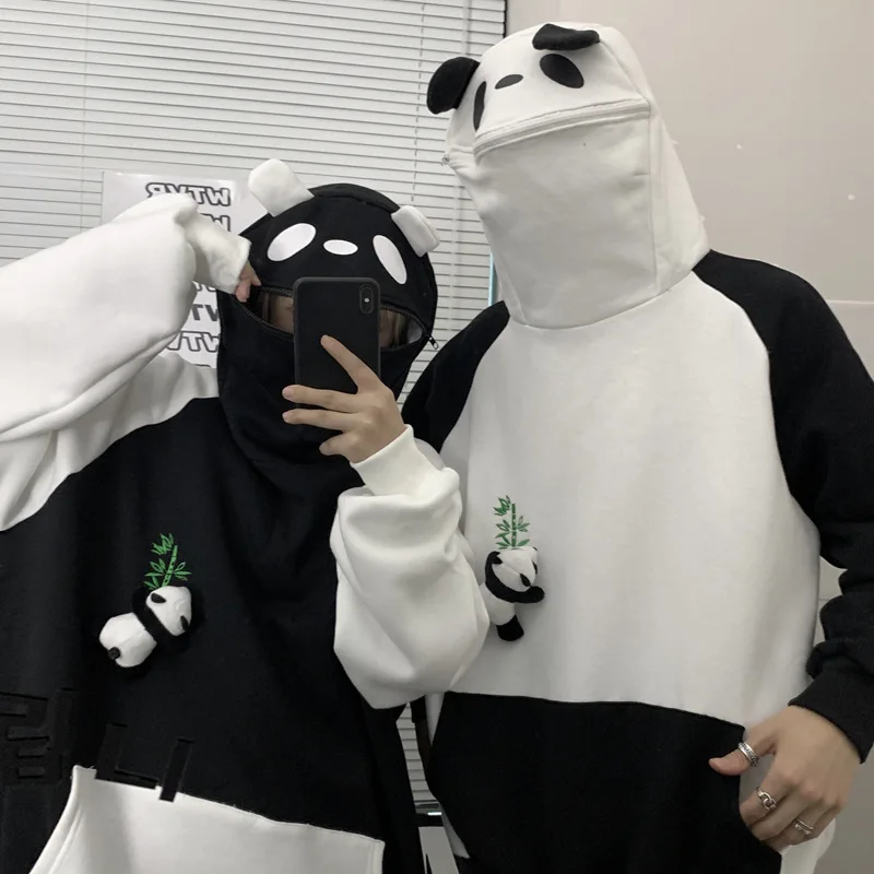 

Panda Doll Embroidery Hoodies Couples Loose Casual Kawaii Plush Pullovers 2021 Indie Fashion Y2k Sweatshirts Autumn Oversized