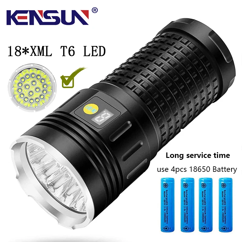 Led Flashlight 100000 hrs Life Super Bright Torch 18*XML T6 Waterproof flash light  USB Rechargeable Lantern 4pcs 18650 Battery