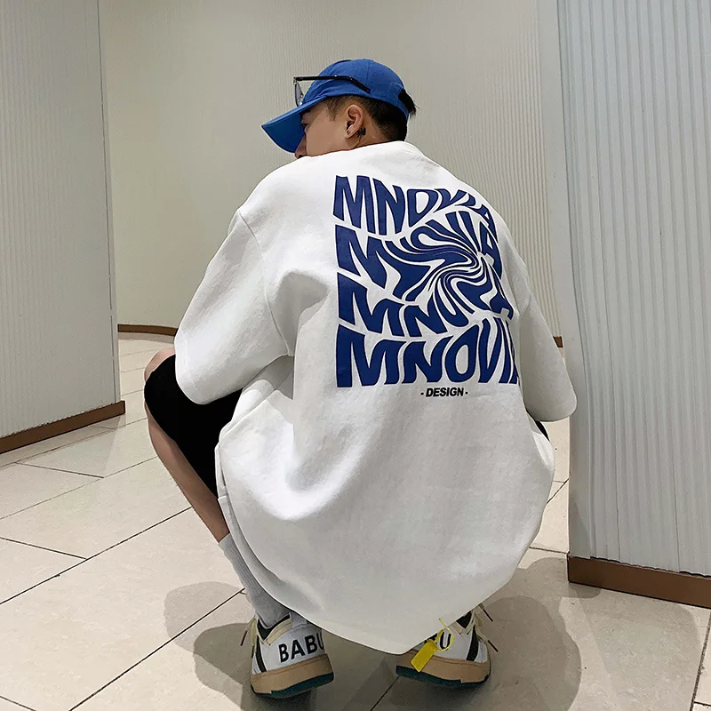 

American t-shirt men's oversize summer loose Fashion Top ins Hong Kong Style versatile clothes hip hop fashion brand shor