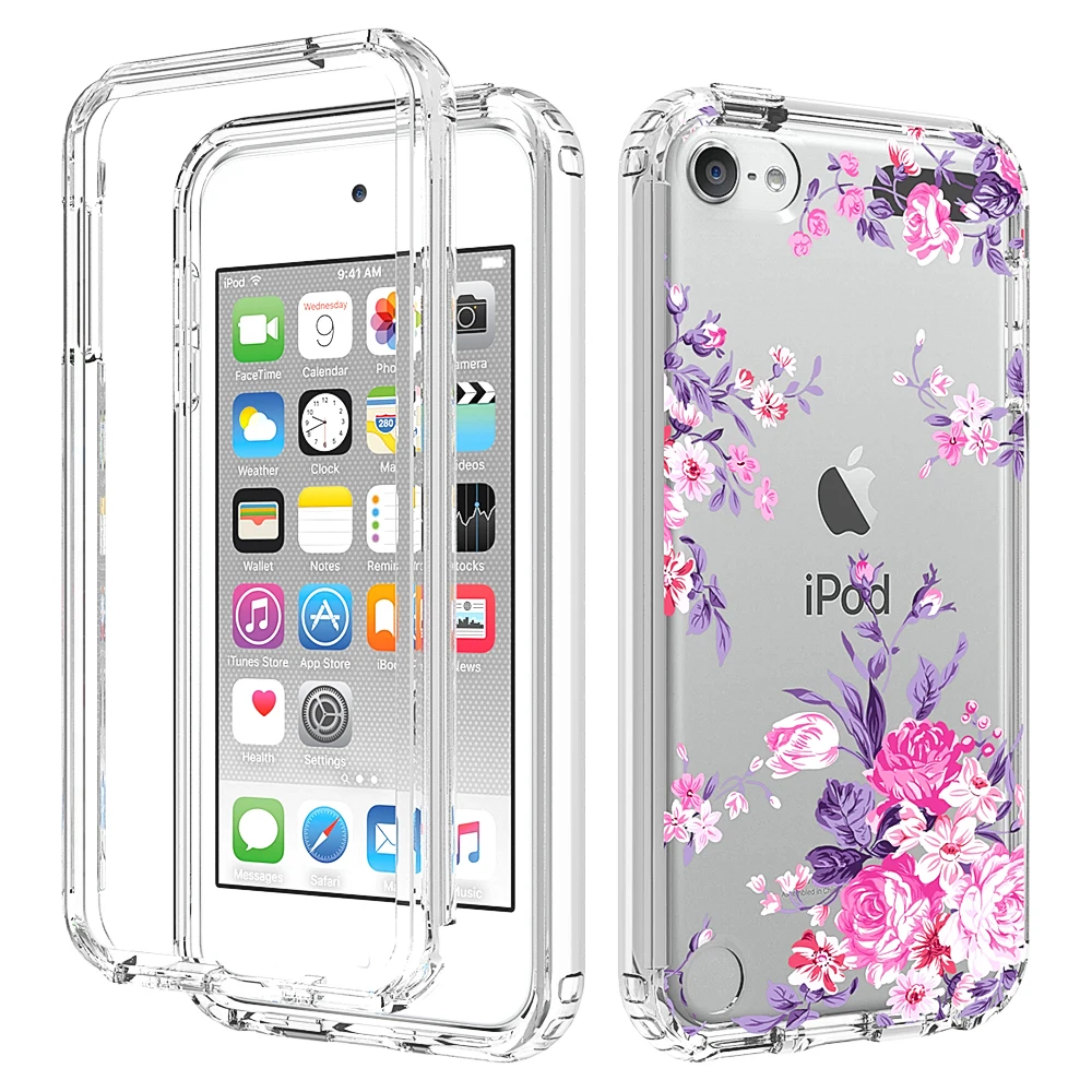 High Transparency Floral Rugged Bumper Clear Case For iPod Touch 5/6/7 Shockproof Hybrid Defender Cover Case