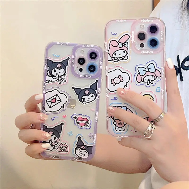 

Cartoon Kulome and Melody Angel Eyes Clear TPU Phone Case For iPhone XR XsMax 8Plus 11 12 13 13 Pro Max Cover For Girls