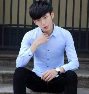 

2023HOT2018 autumn and winter new men's shirts long sleeves, slim body, lapel shirt, pure color youth DY-210