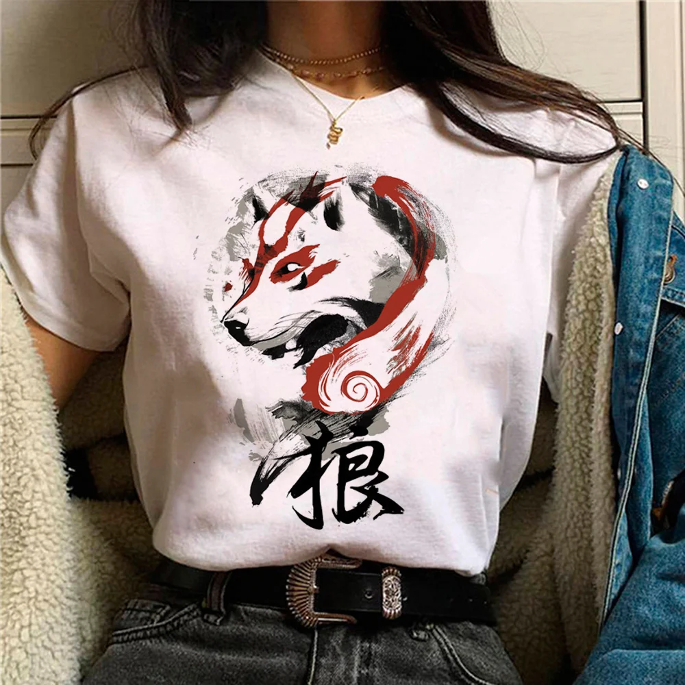 

Wolf t shirt women anime Y2K designer t shirt female graphic designer clothes