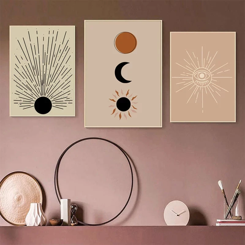 

Abstract Sun And Moon Canvas Painting Bobo Bloom Art Poster Nordic Line Prints Nordic Wall Picture For Living Room Home Decor