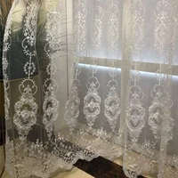 elegant nordic white pearls tulle curtains for living room 3d embroidery aesthetic beads window drapes for bedroom vt