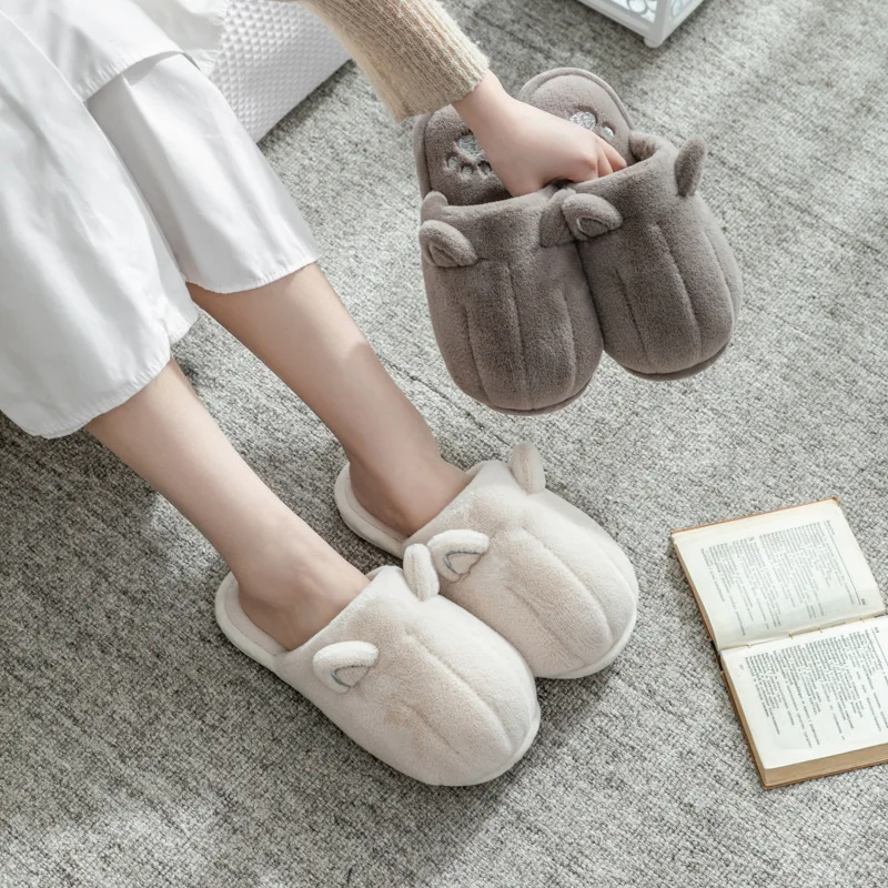 Cartoon Lovely Women's Slippers Winter Indoor Home 2022 New Solid Color Non-Slip Soft Comfortable Plush Men's Cotton Slippers