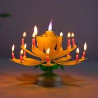 innovative party cake candle musical rotating lotus flower candle light happy birthday diy cake decoration wedding party gifts