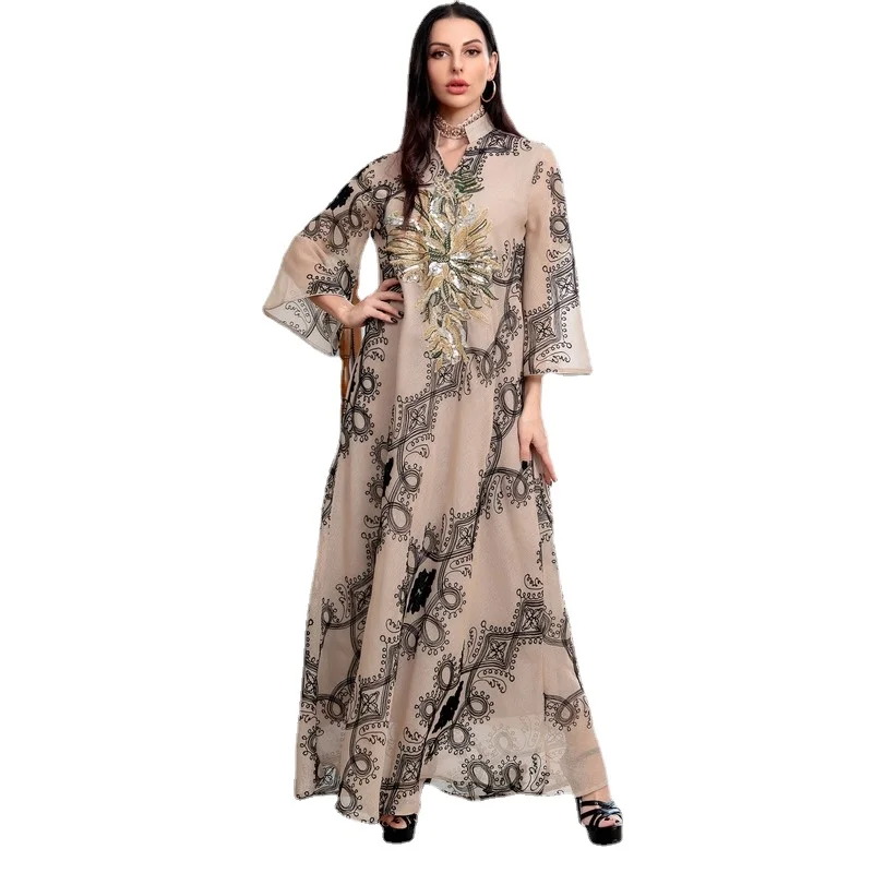 

Платье абайя с блестками и вышивкой Luruxy, Средний Восток, арабский Оман, марокканский кафтан, Дубай, мусульманвечерние вечерняя одежда для женщин