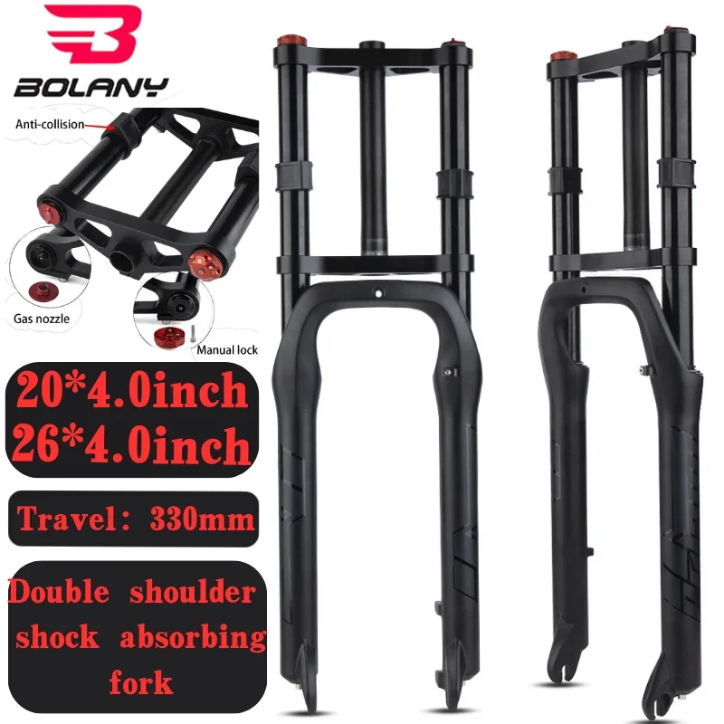 

Bolany Double Shoulder Snow Front bikes Fork 20*4.0inch / 26*4.0 inch cross-country MTB Fork 130mm Travel Air Supension fork