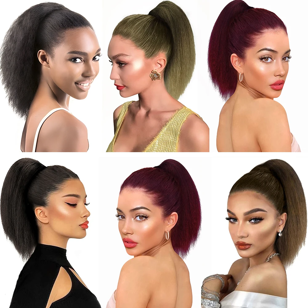 Синтетические длинные кудрявые афро конский хвост кусочки синтетических волос