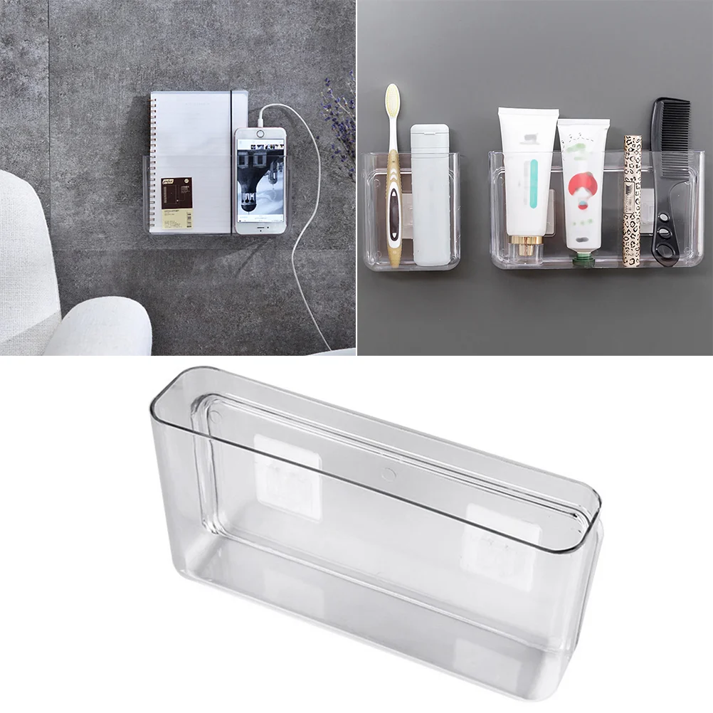 

1pc Plastic Clear Storage Container Wall Mounted Storage Holder No Punch Large Sundry Storage Box for Home Kitchen