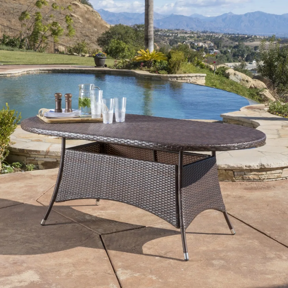 

Ramsey Outdoor Oval Wicker Dining Table, Multi Brown