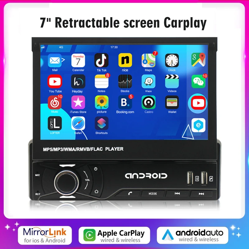 

Автомагнитола 1 Din CarPlay, автомобильный GPS-навигатор, выдвижной экран, 1 Din, Android 12,0, мультимедийный плеер, универсальный аудио, видео, без DVD